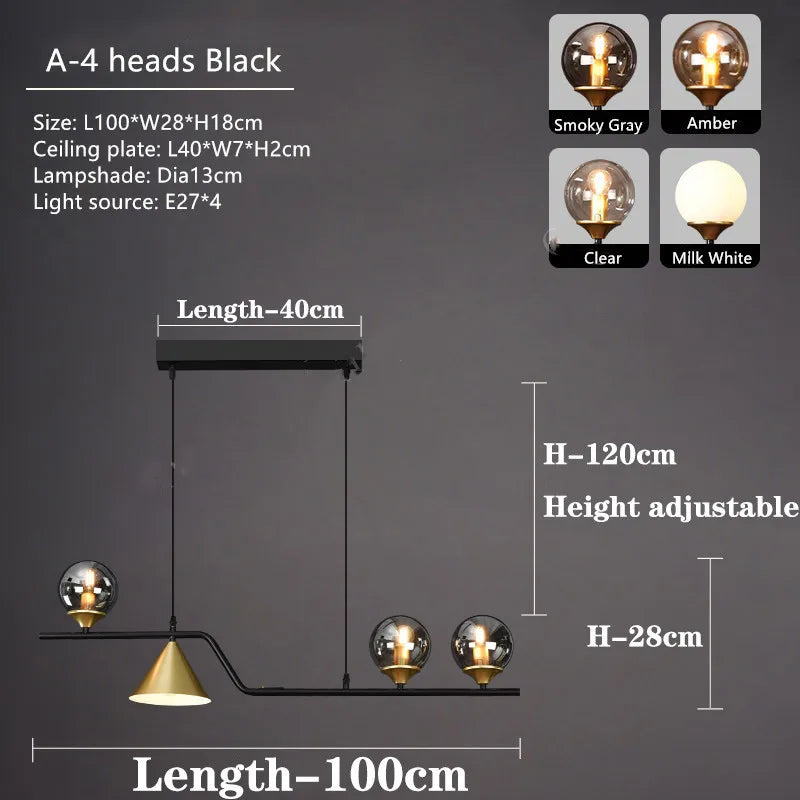 lustre rustique nordique en verre et fer noir décoratif