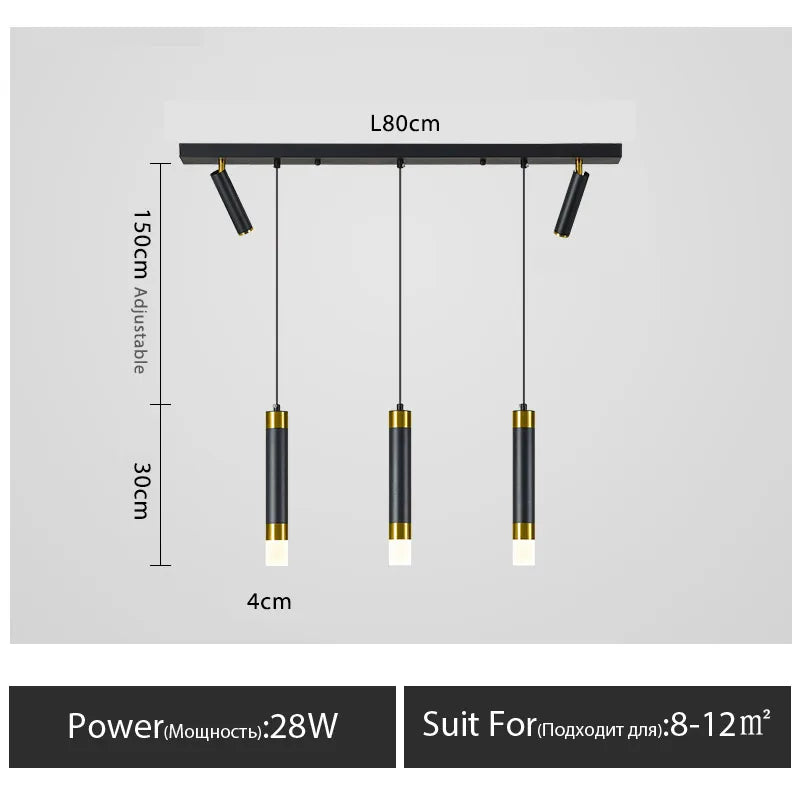 lustre moderne minimaliste à trois led pour table luxe