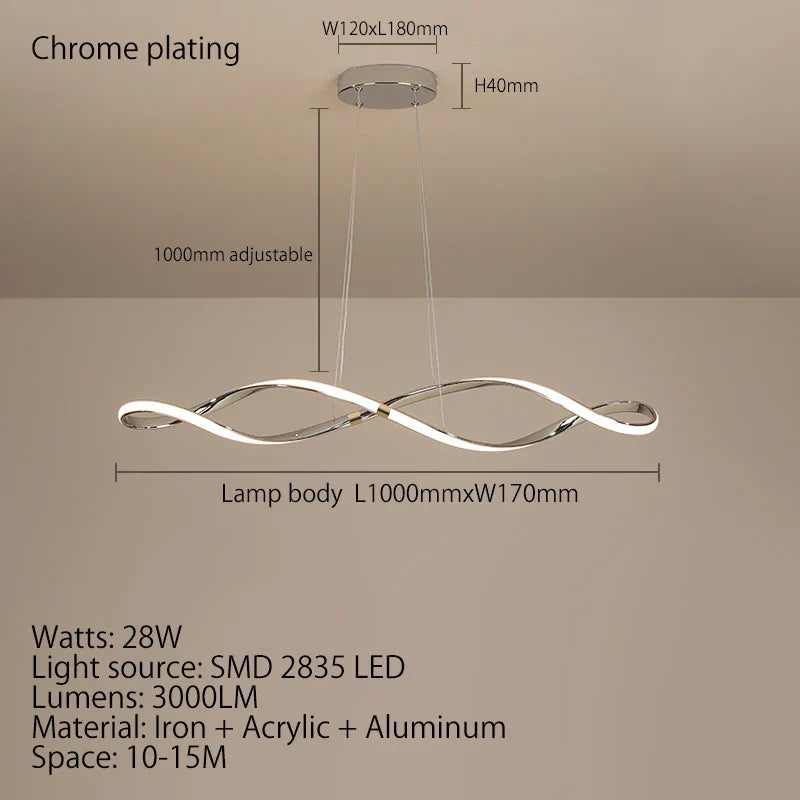 lustre led moderne suspendu avec éclairage et télécommande