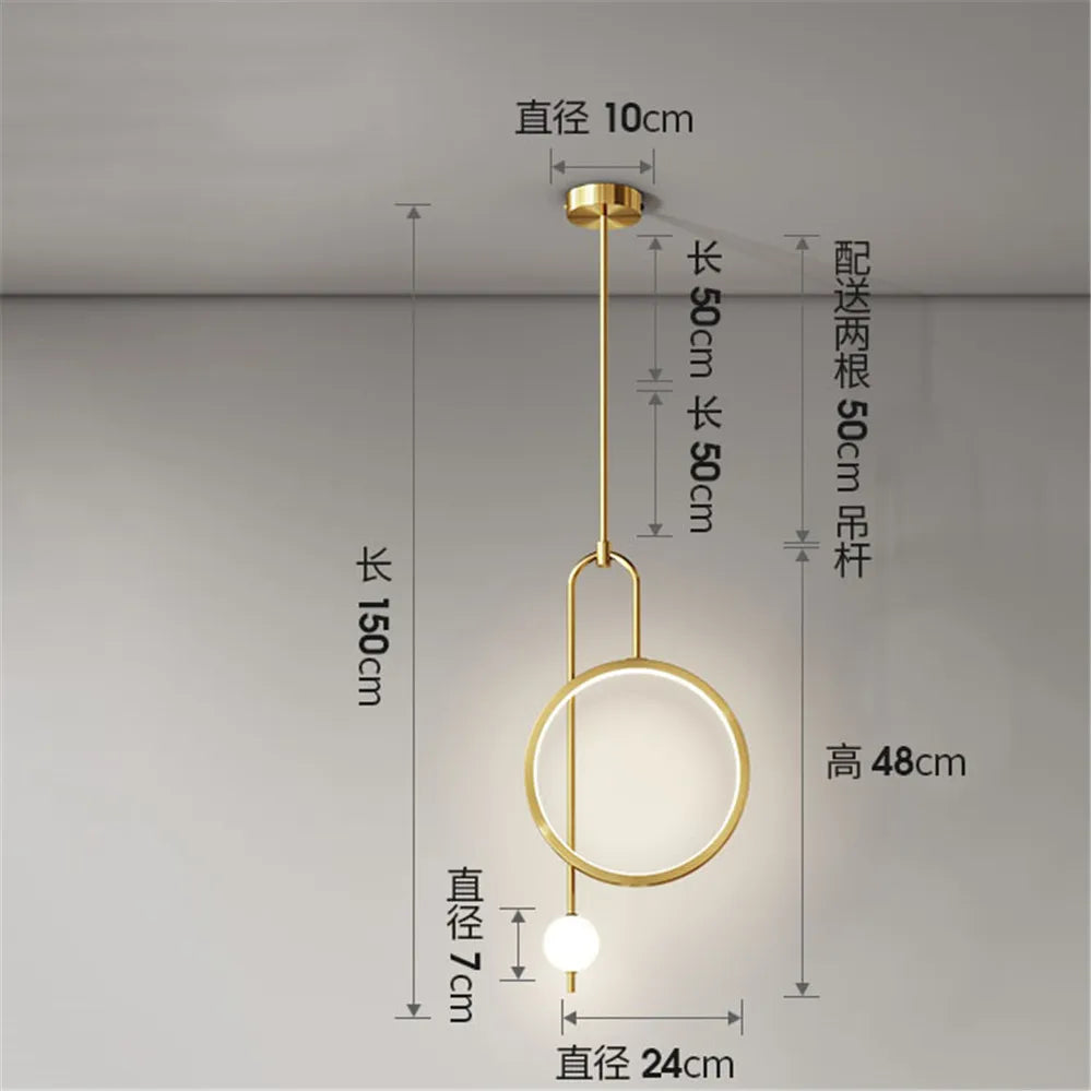 suspension nordique à led avec anneau en acrylique pour décoration intérieure