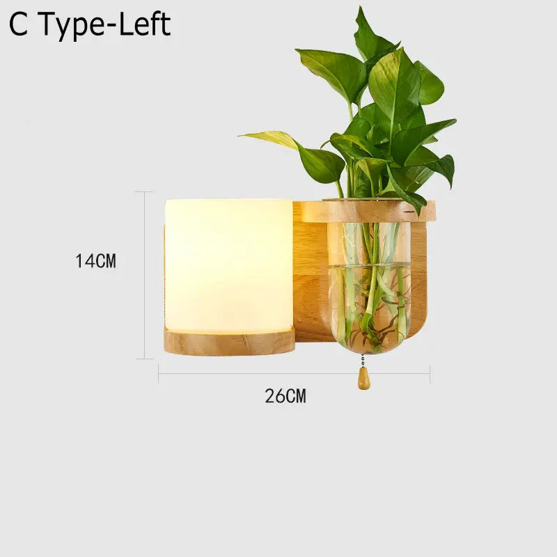 applique murale nordique bois plante verte abat-jour verre led