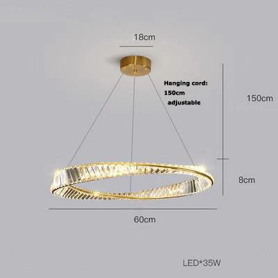 lustre en cristal doré et argenté à intensité variable à led