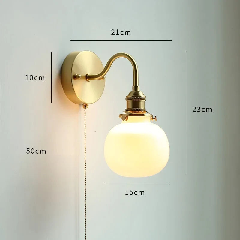 Applique murale fleur verre cuivre tirer chaîne interrupteur LED chambre salle de bain miroir escalier lumière nordique moderne