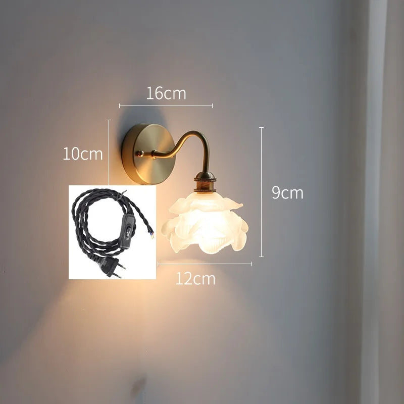 Applique murale fleur verre cuivre tirer chaîne interrupteur LED chambre salle de bain miroir escalier lumière nordique moderne