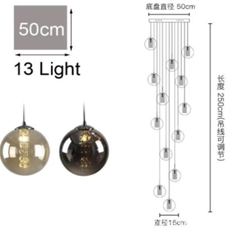 suspension en verre design pour escalier moderne à LED
