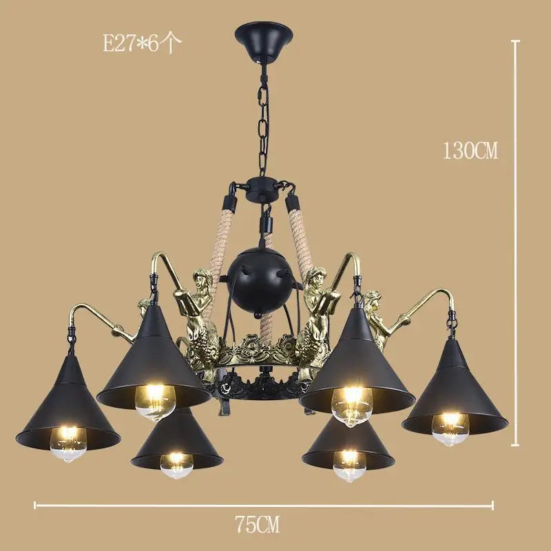 lustre style industriel en ferronnerie et corde de chanvre