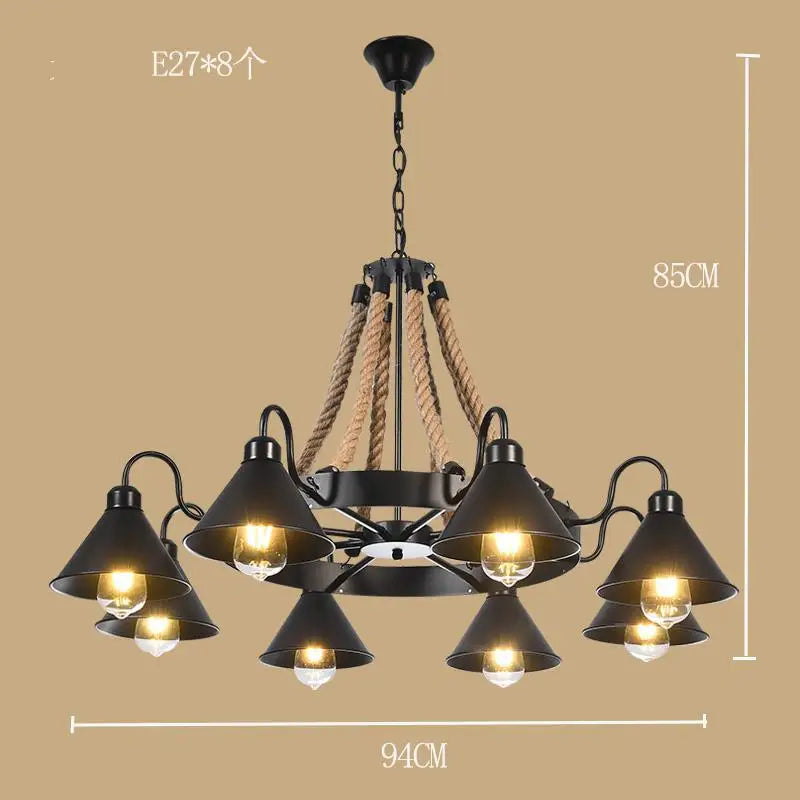 lustre style industriel en ferronnerie et corde de chanvre