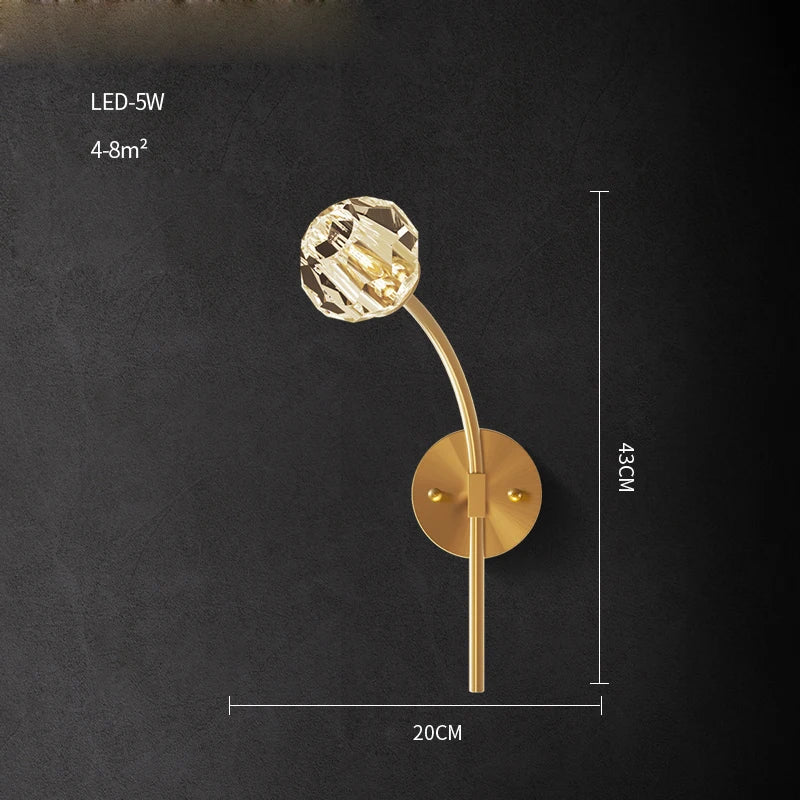 applique murale led postmoderne en cuivre et cristal