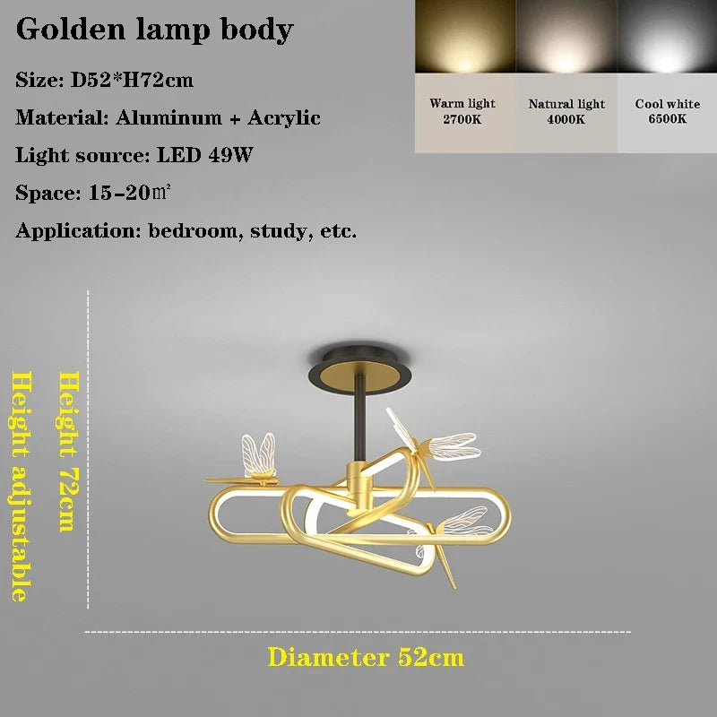 lustre nordique de luxe libellule led rétractable moderne