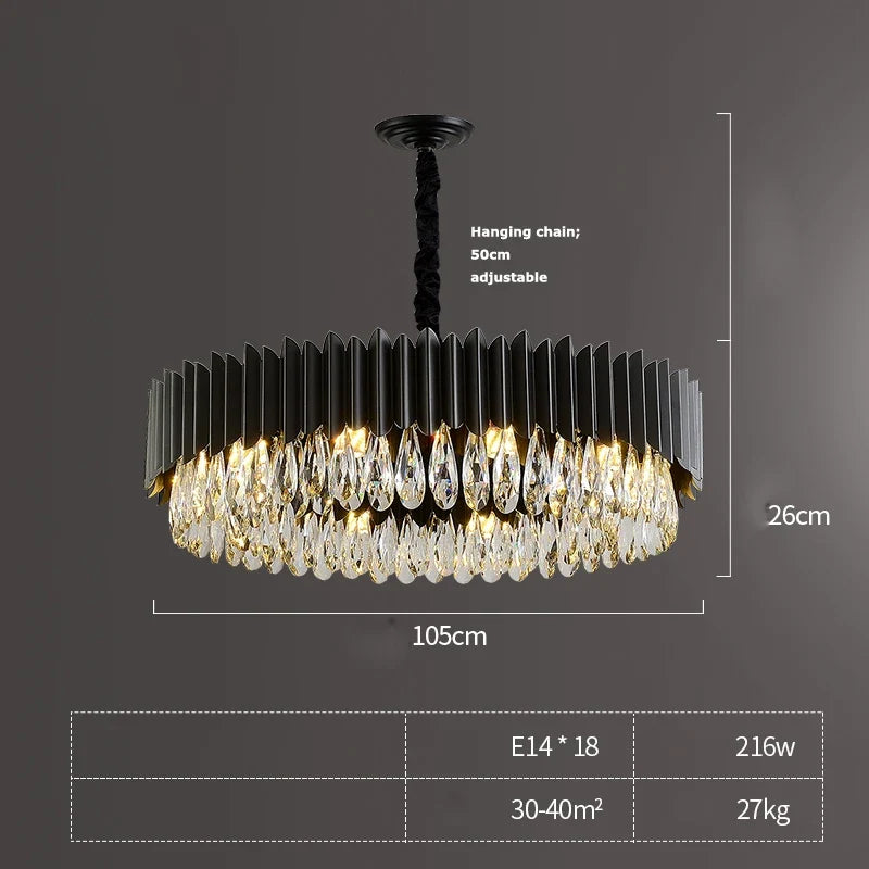 suspension ronde à led en cristal noir et or