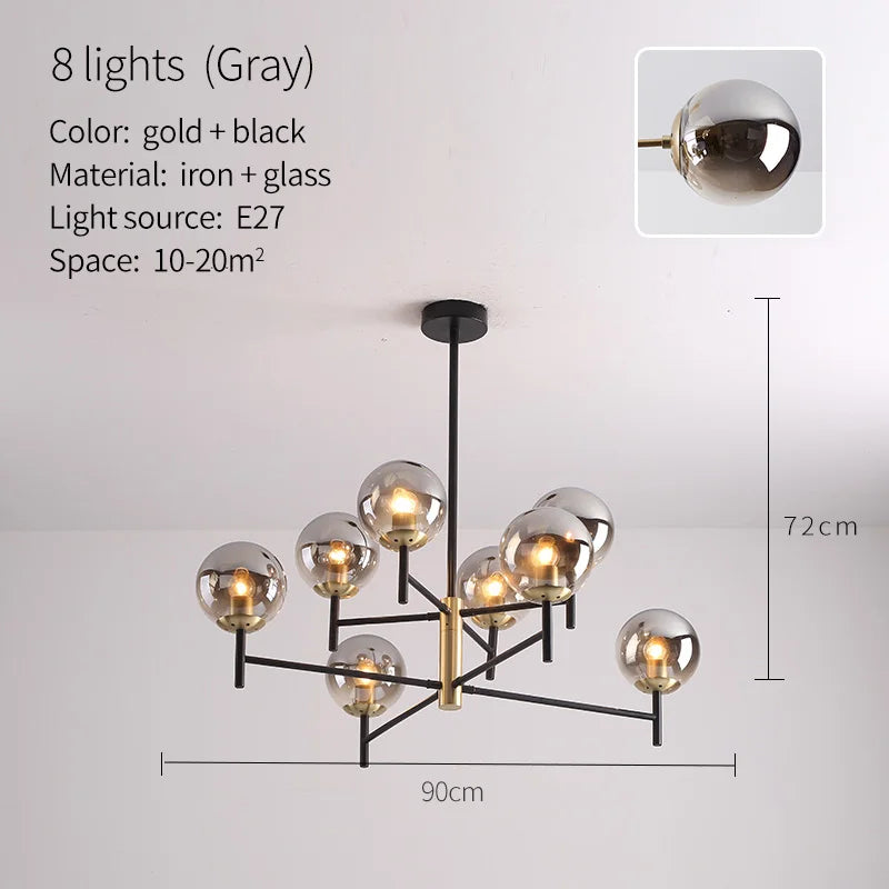 lustre industriel nordique 6 lumières ampoules à bulles de verre