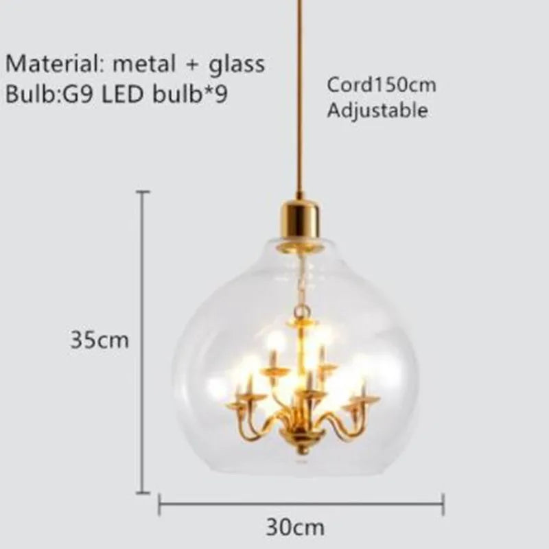 lustre en verre transparent pour décoration moderne et ambiance loft