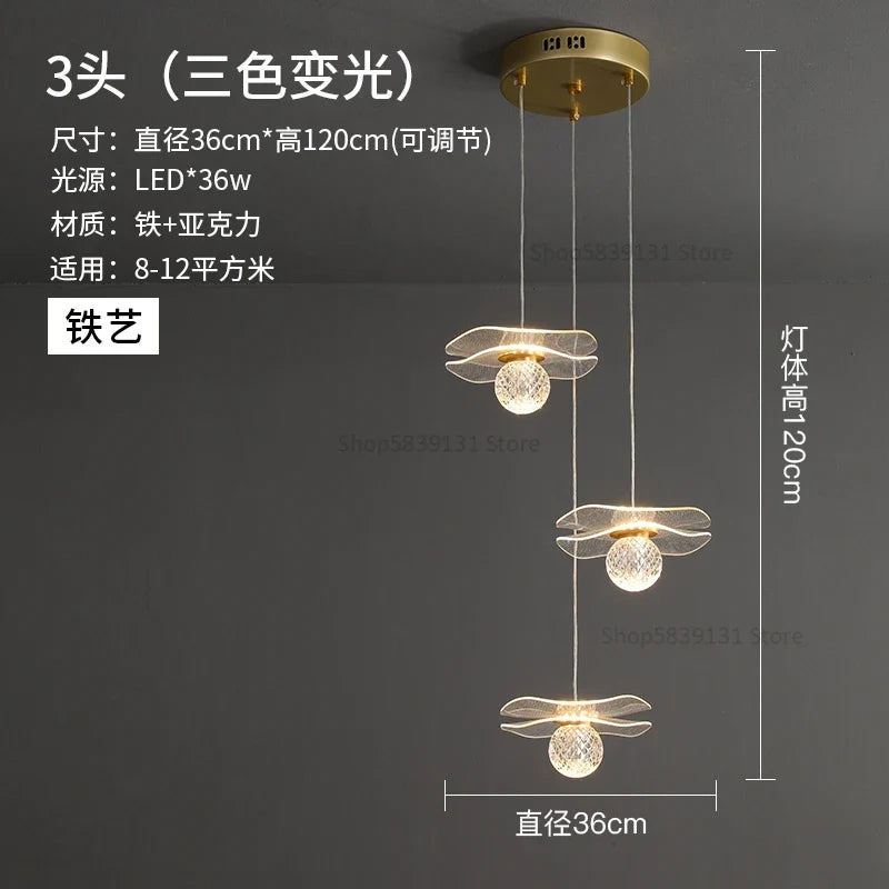 lustre moderne en acrylique et cuivre led feuille de lotus