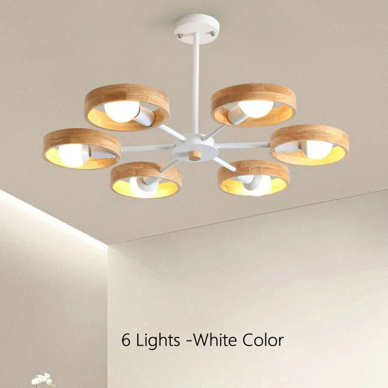 Lampe de lustre en bois nordique pour salon chambre salle à manger décor abat-jour en bois rond noir E27 Suspension