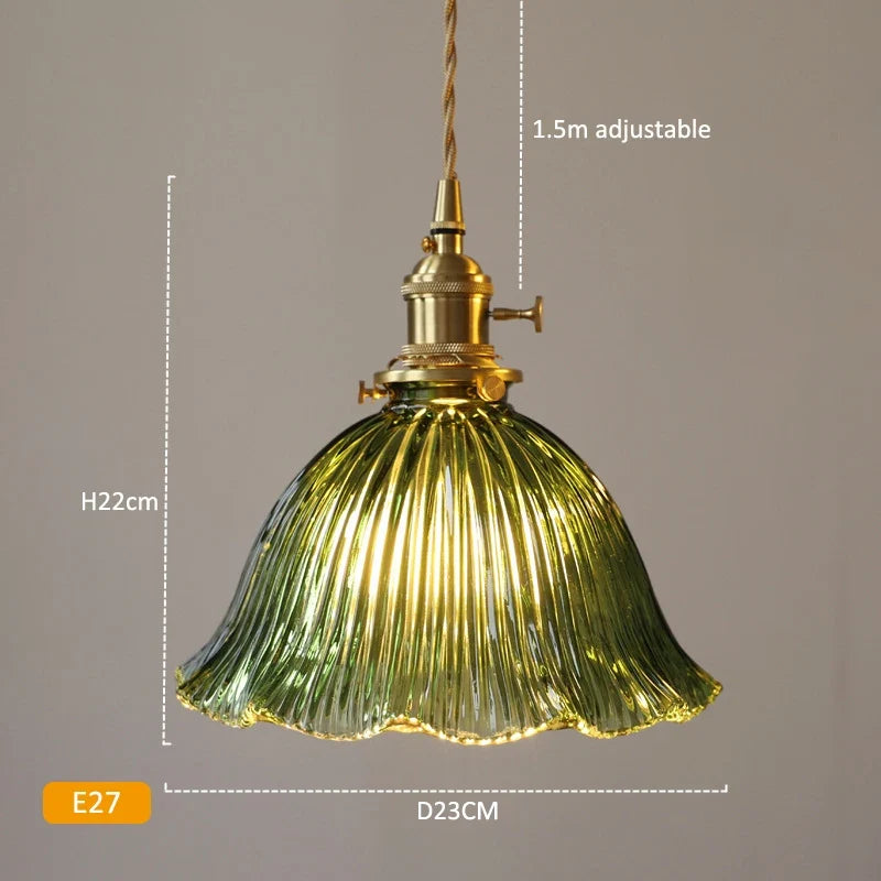 Suspension en verre vert foncé salle à manger chambre chevet Bar café suspension Luminaire rétro lampes suspendues en laiton pour plafond