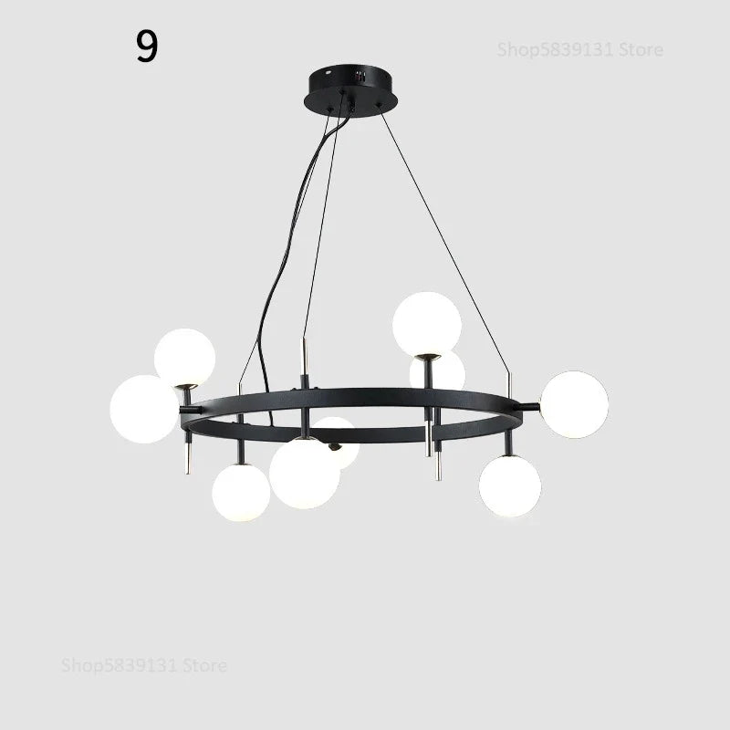 lustre nordique en fer avec boule de verre led pour restaurant