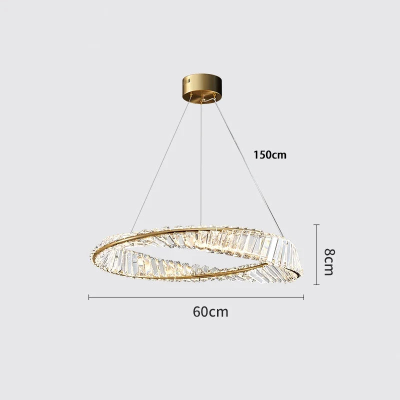 lustre moderne de luxe en cristal lampe annulaire suspendue