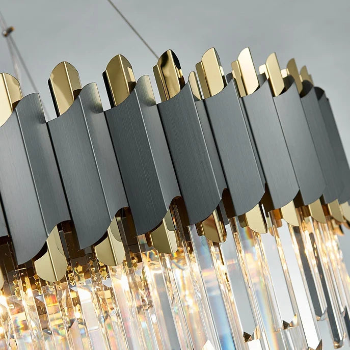 lustre art déco en acier inoxydable et cristal élégant et moderne