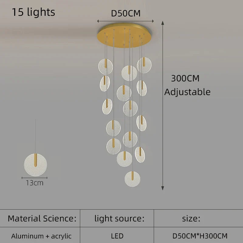 lustre à led moderne pour escalier en colimaçon haut plafond