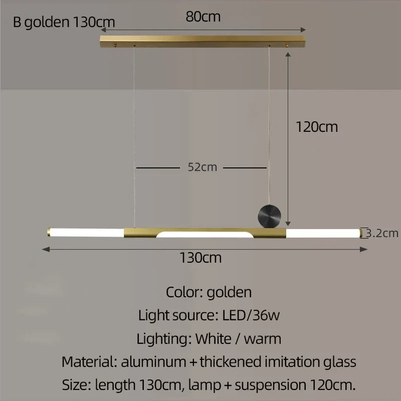 Chandelier in long dining room, black / gold thickened glass modern chandelier, hall, coffee shop, study, LED bar chandelier