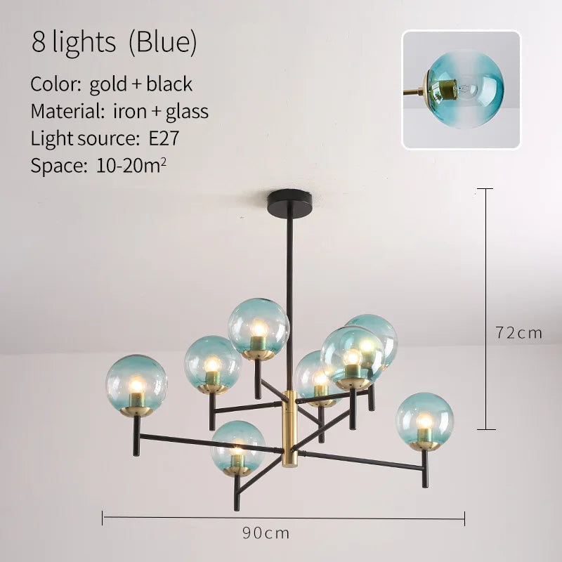 lustre industriel nordique 6 lumières ampoules à bulles de verre