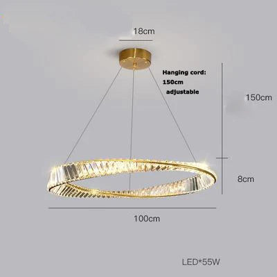 lustre en cristal doré et argenté à intensité variable à led