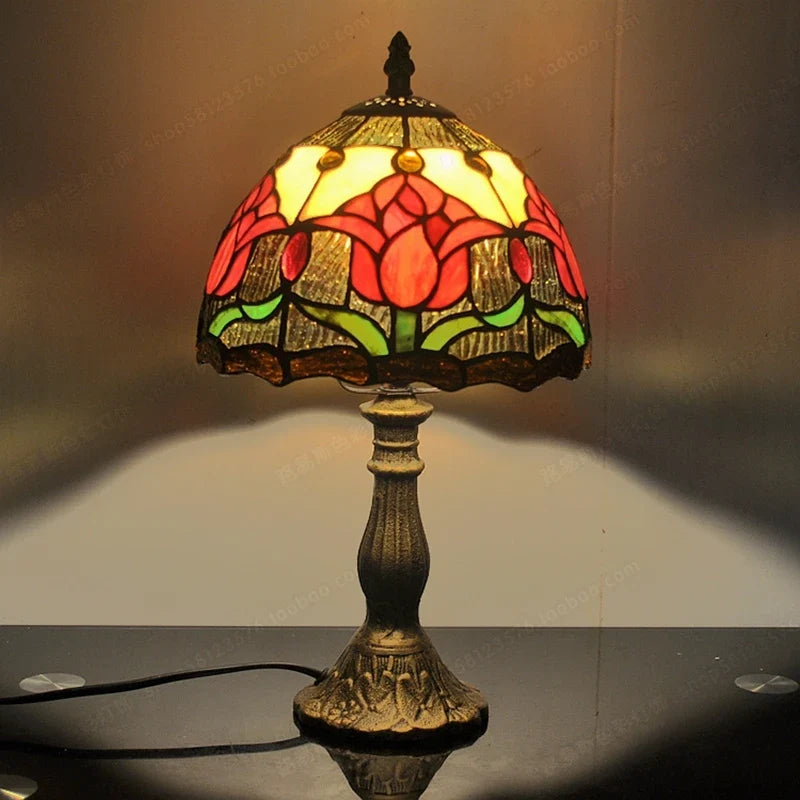 lampe à poser style campagnard en verre tiffany