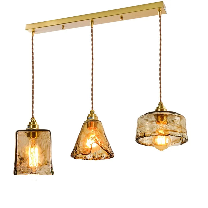 suspension led style japonais en bois cuivre réglable vintage