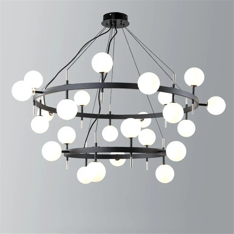 lustre nordique en fer avec boule de verre led pour restaurant