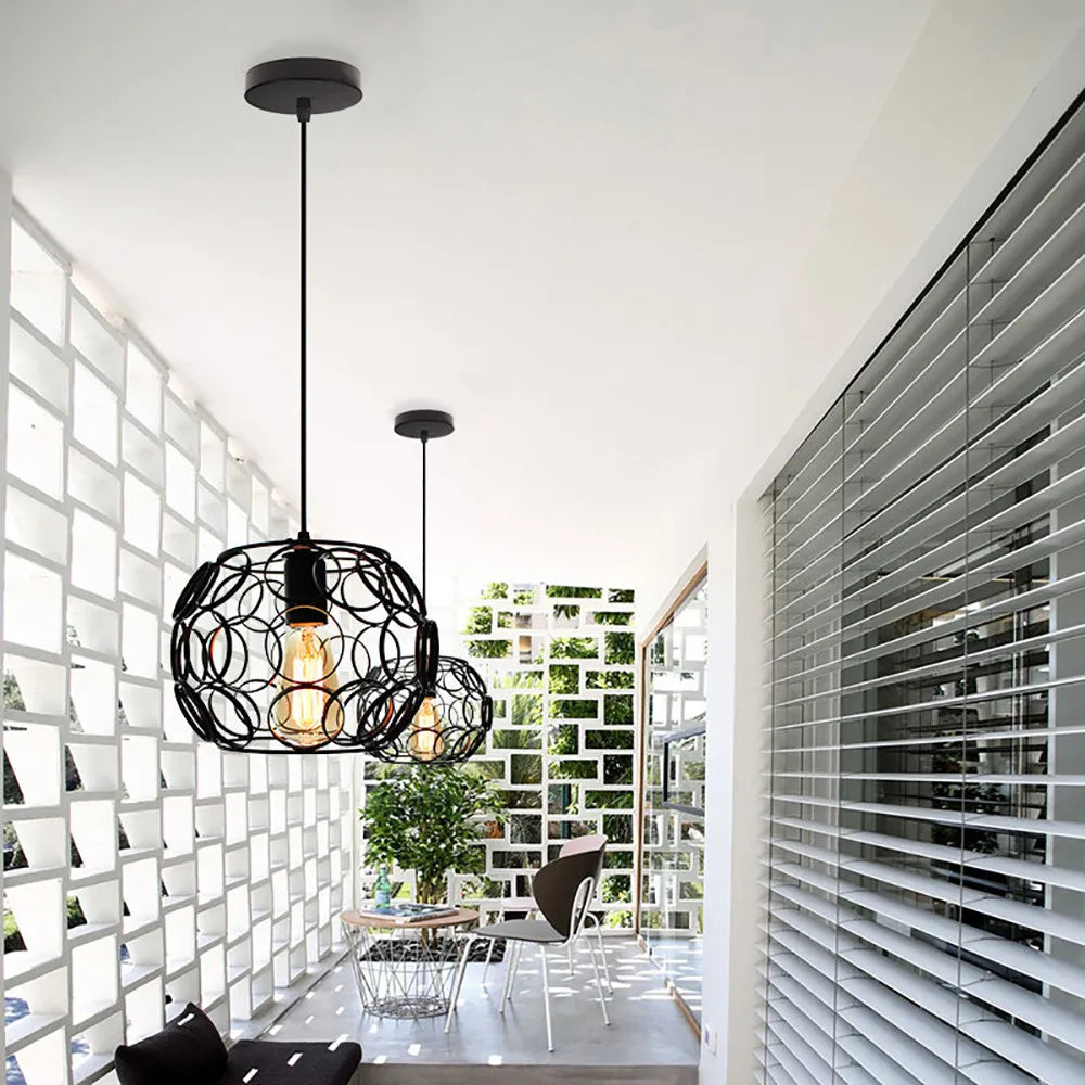 luminaire suspendu industriel rétro avec cage métallique led moderne