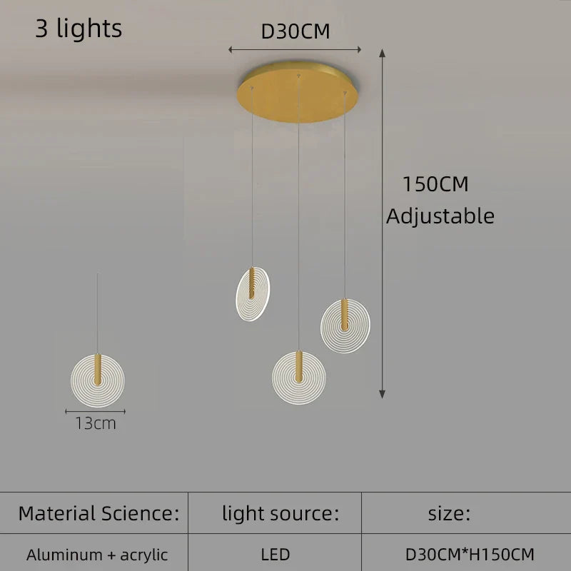 lustre à led moderne pour escalier en colimaçon haut plafond