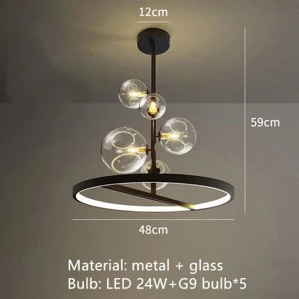 Lustre design rond avec boules en Verre clair à LED