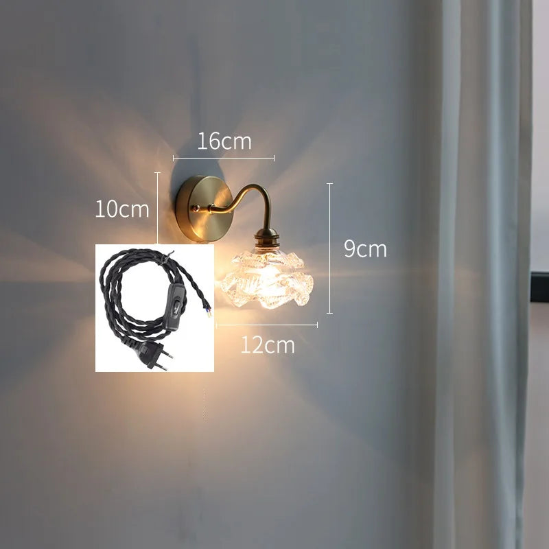 Applique murale fleur verre cuivre tirer chaîne interrupteur LED chambre salle de bain miroir escalier lumière nordique moderne