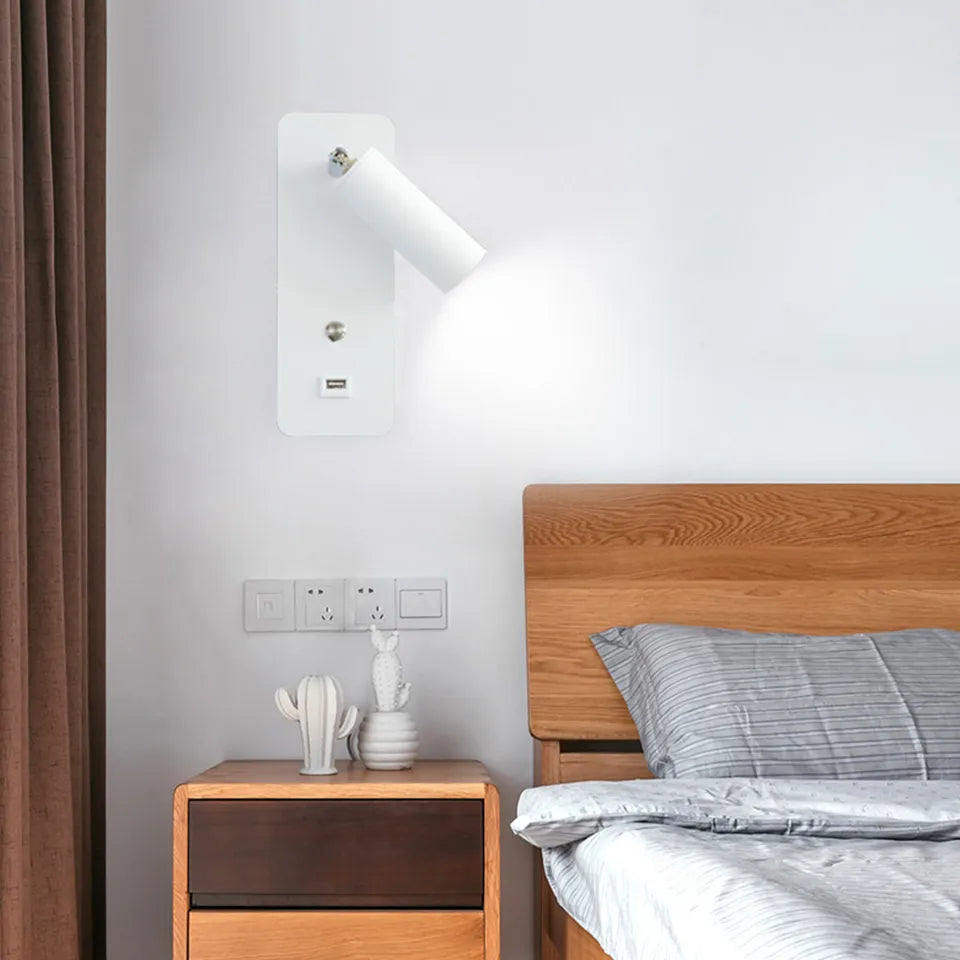 Applique murale LED lumières avec interrupteur et Interface USB mode 7W blanc noir applique luminaire couloir allée à côté de l'éclairage Art applique