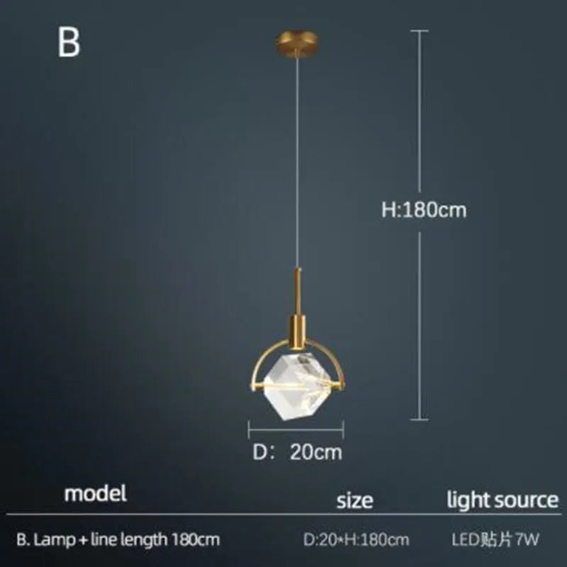 lampe nordique créative en cristal pour restaurant et bar