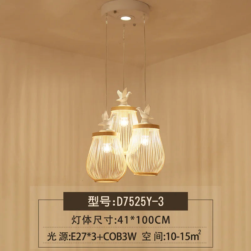 suspension moderne en bois et bambou design oiseau décoratif