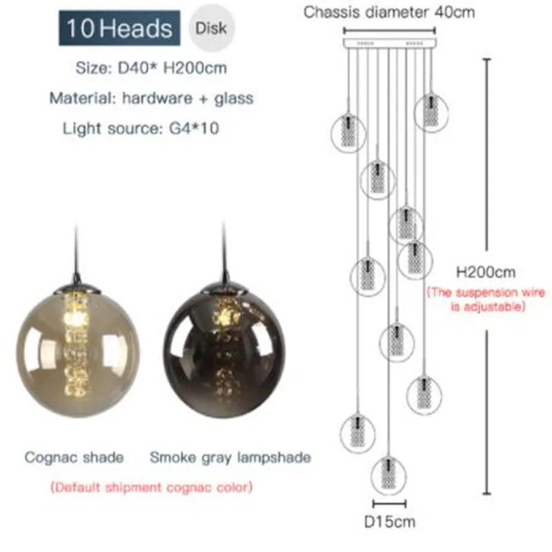 suspension en verre design pour escalier moderne à LED