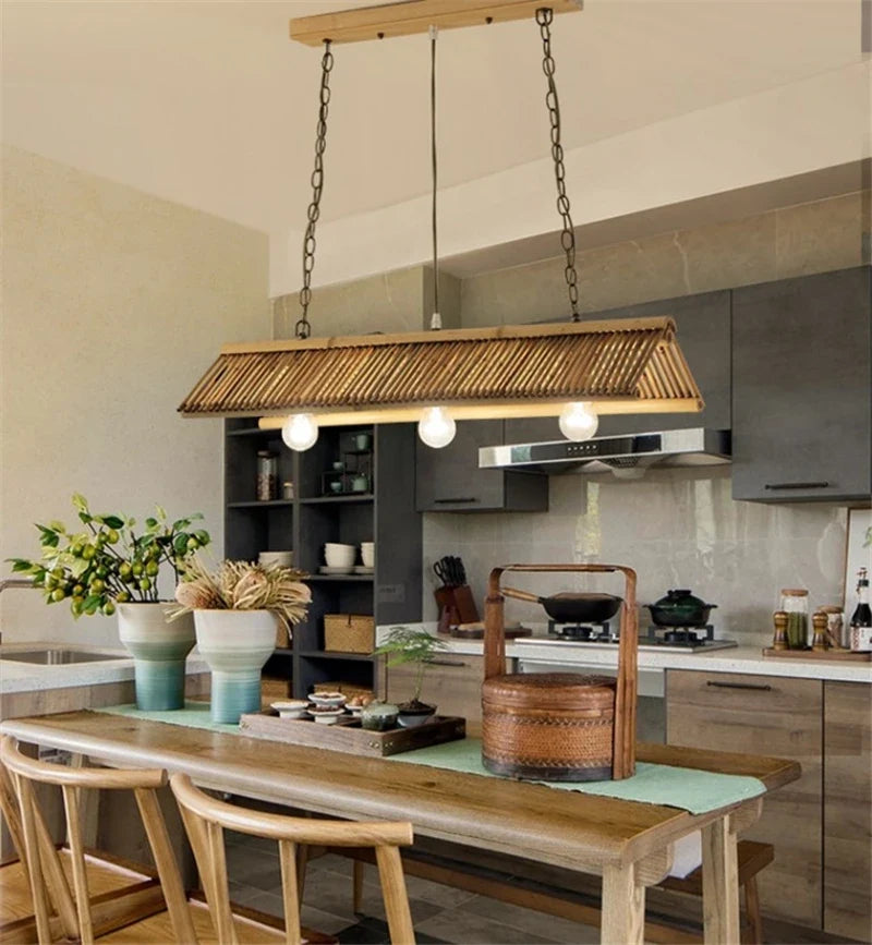 lustre en bambou vintage pour café bar et restaurant