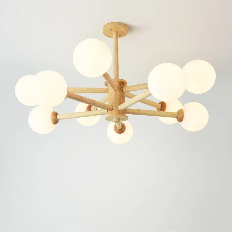 lustre nordique led en bois massif moderne rond