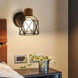 applique murale led moderne en bois avec cage en fer