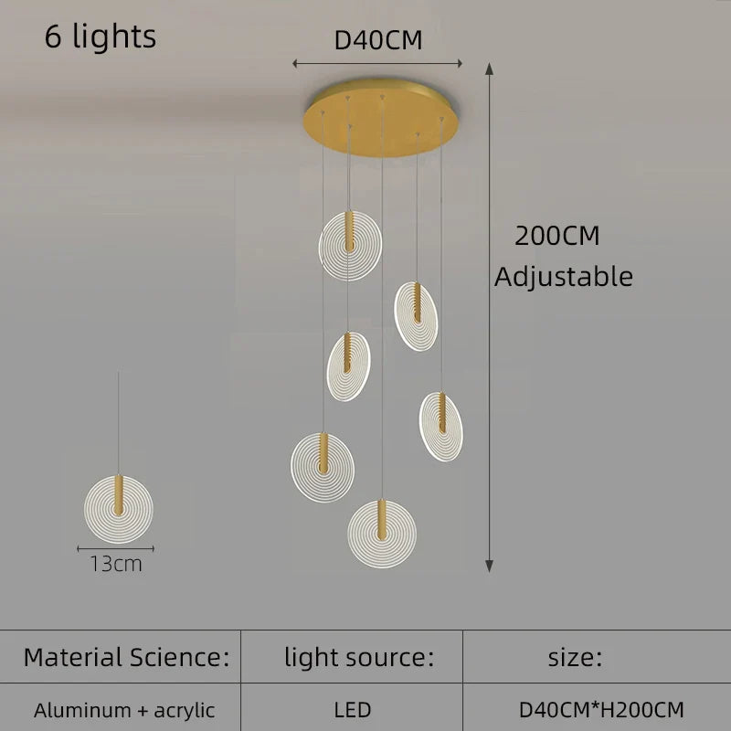 lustre à led moderne pour escalier en colimaçon haut plafond