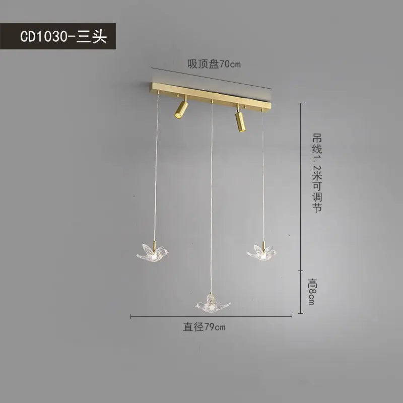 suspension moderne en forme d'oiseau en cuivre et acrylique décoratif