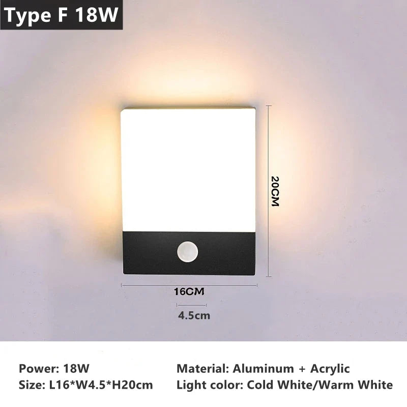 18W 30W Outdoor LED Wall Lamp PIR Motion Sensor IP65 Waterproof Porch Light Balcony Garden Corridor Wall Sconce Lighting Fixture