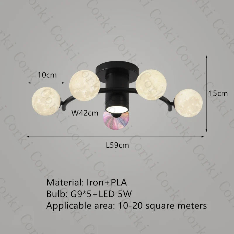 plafonnier design en métal noir doré boule blanche pour intérieur moderne