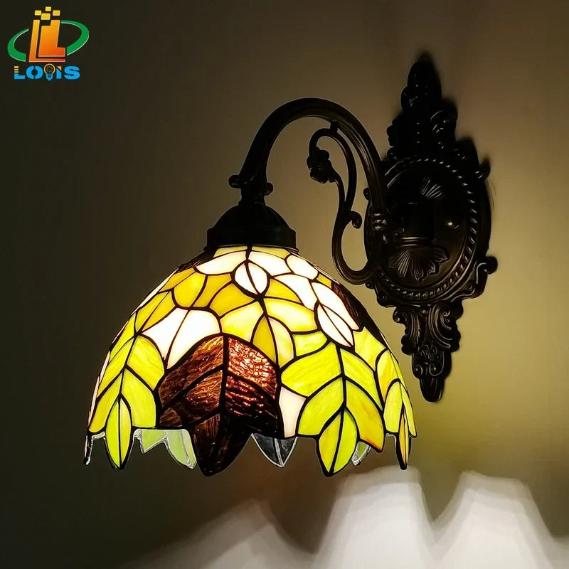 Tiffany Wall Lamp 8 Inch Leaf Glass Mirror Front Lamp Bedroom Bedside, Balcony, Corridor, Hotel, Restaurant Alloy Siding