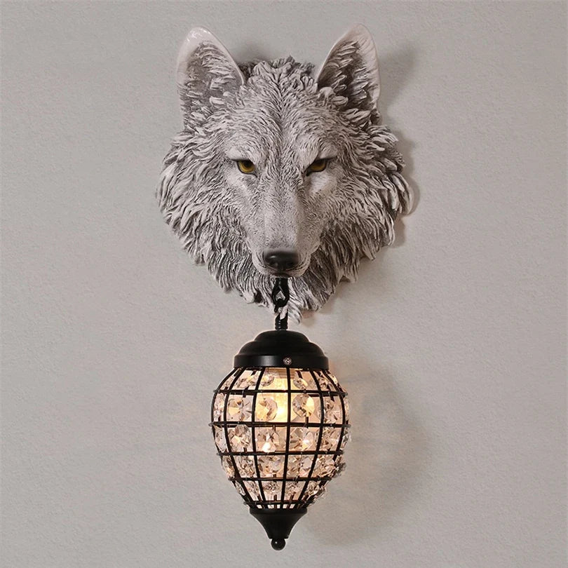 applique murale vintage en résine loup avec lumière led