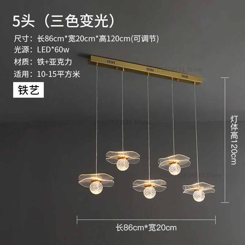 lustre moderne en acrylique et cuivre led feuille de lotus