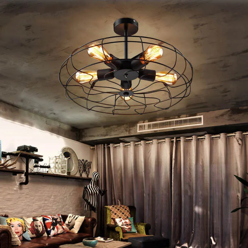 ventilateur plafonnier rétro loft suspension luminaire lustre