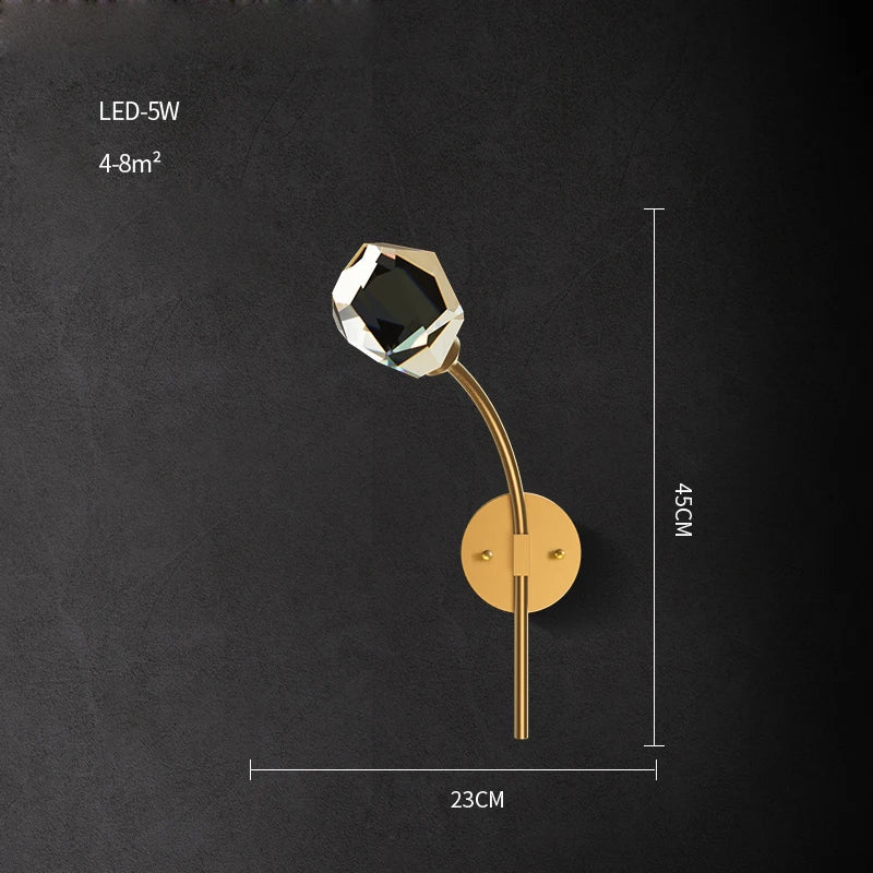 applique murale led postmoderne en cuivre et cristal