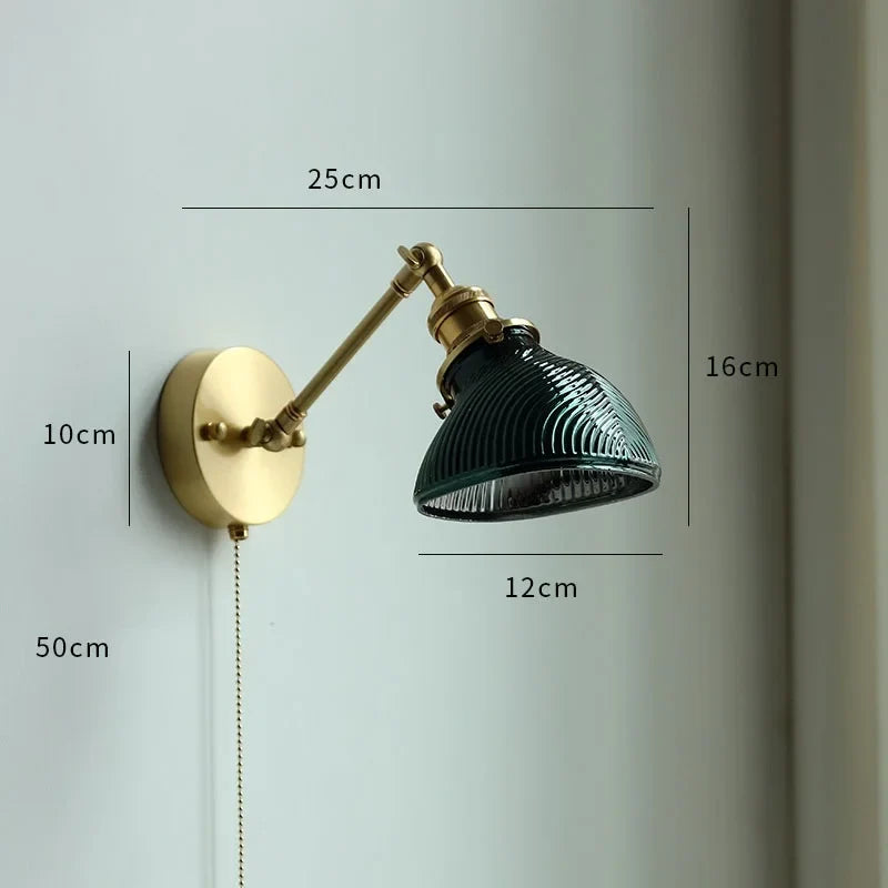 Applique murale moderne verre LED salle de bain miroir lumière tirer chaîne interrupteur chambre éclairage domestique nordique cuivre